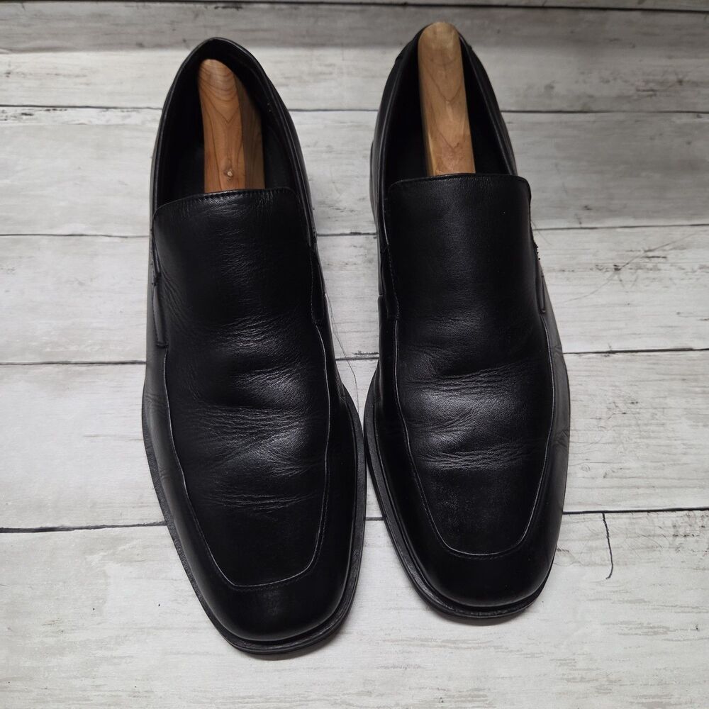 Florsheim Mens Black Leather Apron Moc Toe Slip On Loafers Dress Shoes Size 10D